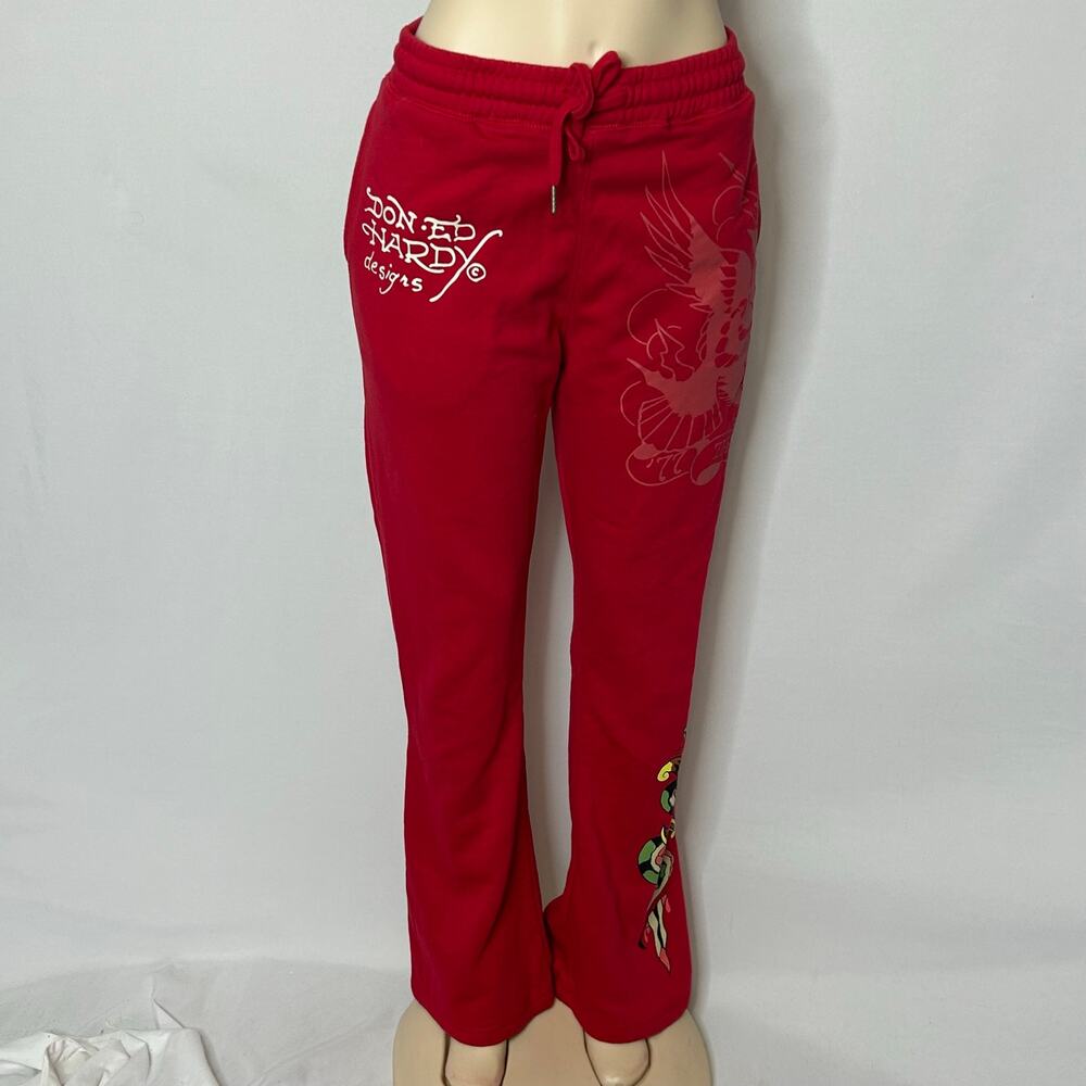 Don Ed Hardy by Ed Hardy Red Graphic Sweatpants Joggers Tiger Snake Y2K XL